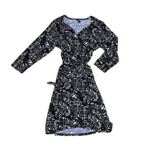 GEORGE Black & White Patterned Faux Wrap Dress Size Large